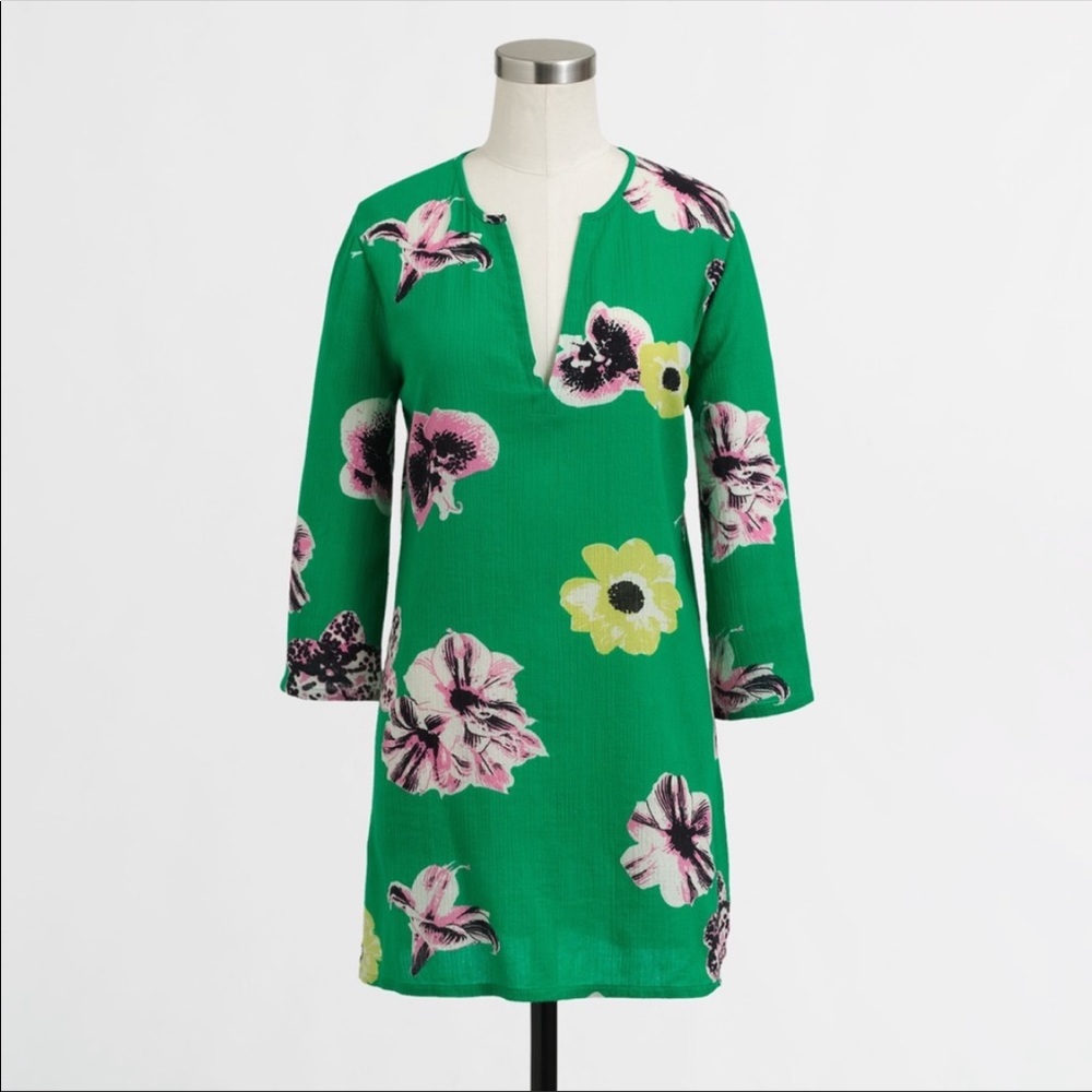 J. Crew Green Floral Tunic/Swim Coverup